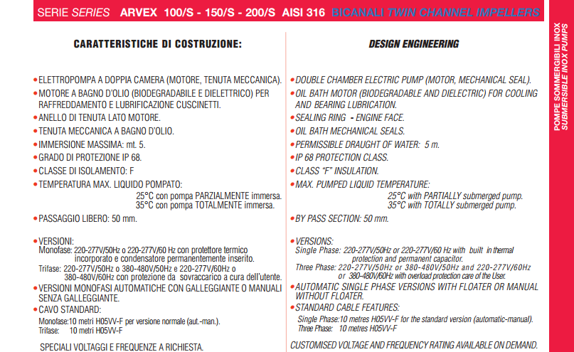 produzione arven pompe sommerse in acciaio inox aisi 316