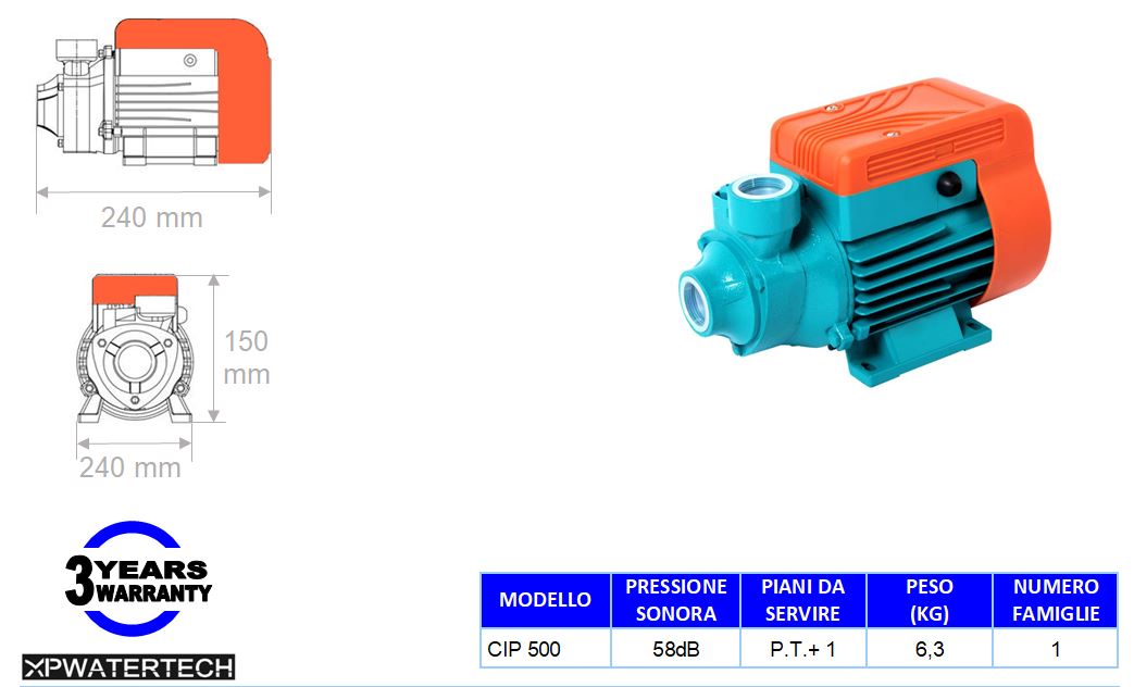 scheda tecnica pompe per acqua composizione autoclave di casa xp watertech cip 500