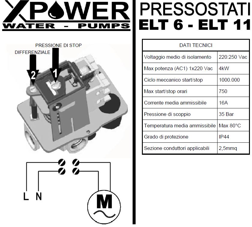 X-Power Pressostato ELT X-Power Pressostati manometri per elettropompe