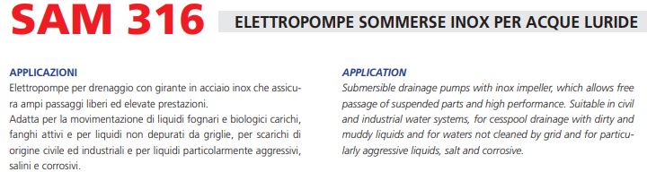 elettropompa sommersa espulsione acque di fognatura drenaggio