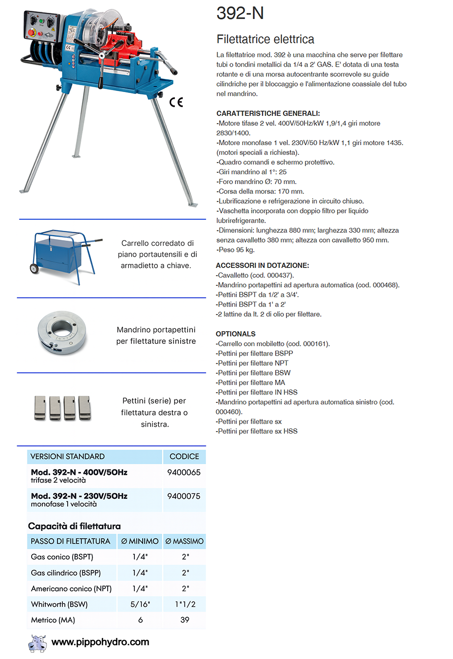 scheda tecnica filettatrice cbc 392N