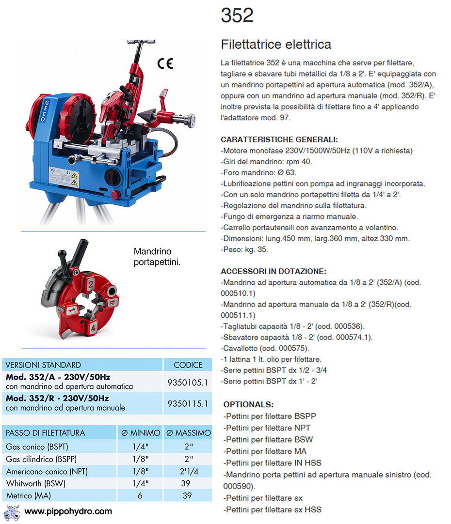 scheda tecnica filettatrice cbc 352