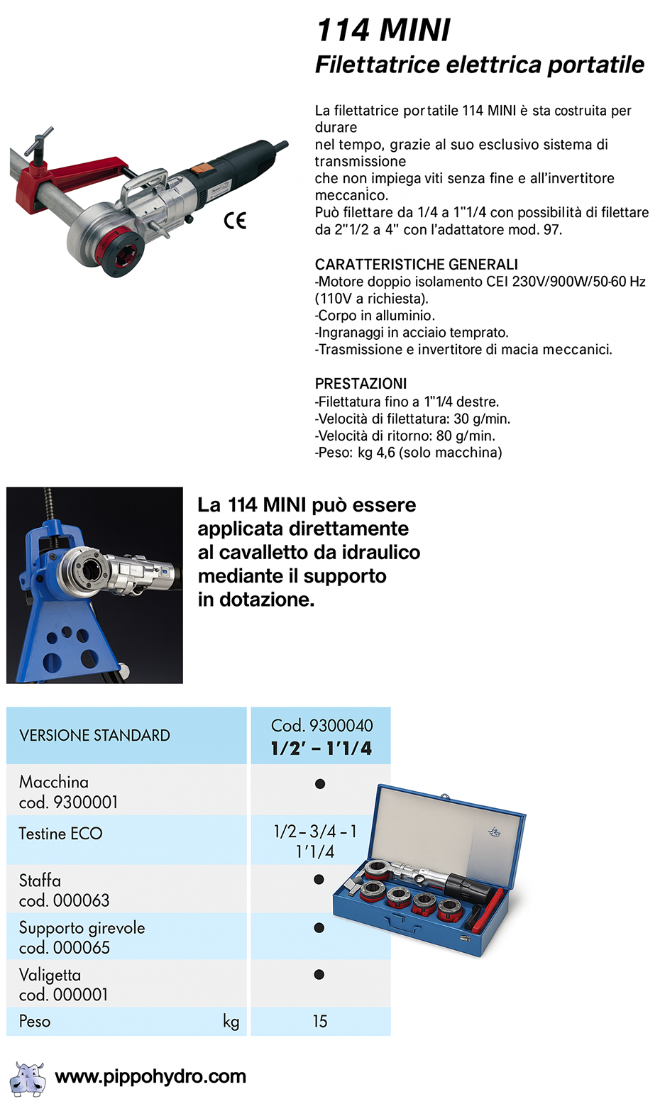 scheda tecnica filiera filettatrice elettrica cbc 114mini
