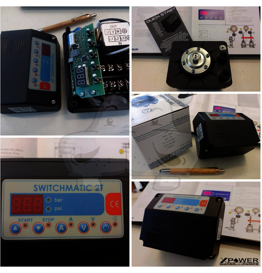 pressostato per automazione elettropompe e pompa somerse - comprende la funzione di quadro elettrico per due pompe con protezione per marcia a secco senza acqua - autoreset della ripartenza
